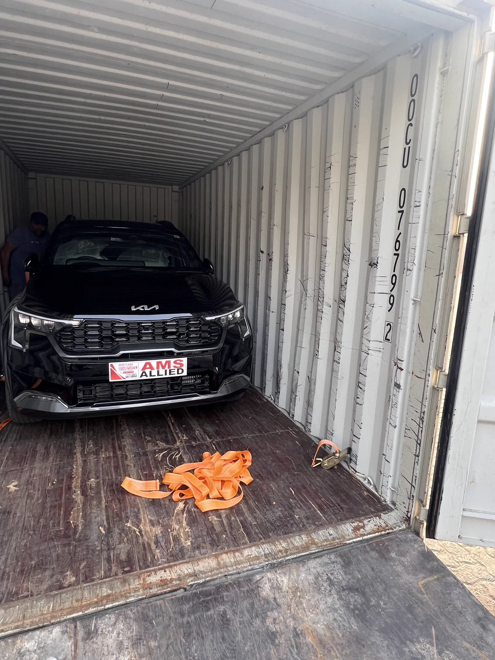 Vehicle entering the container for loading